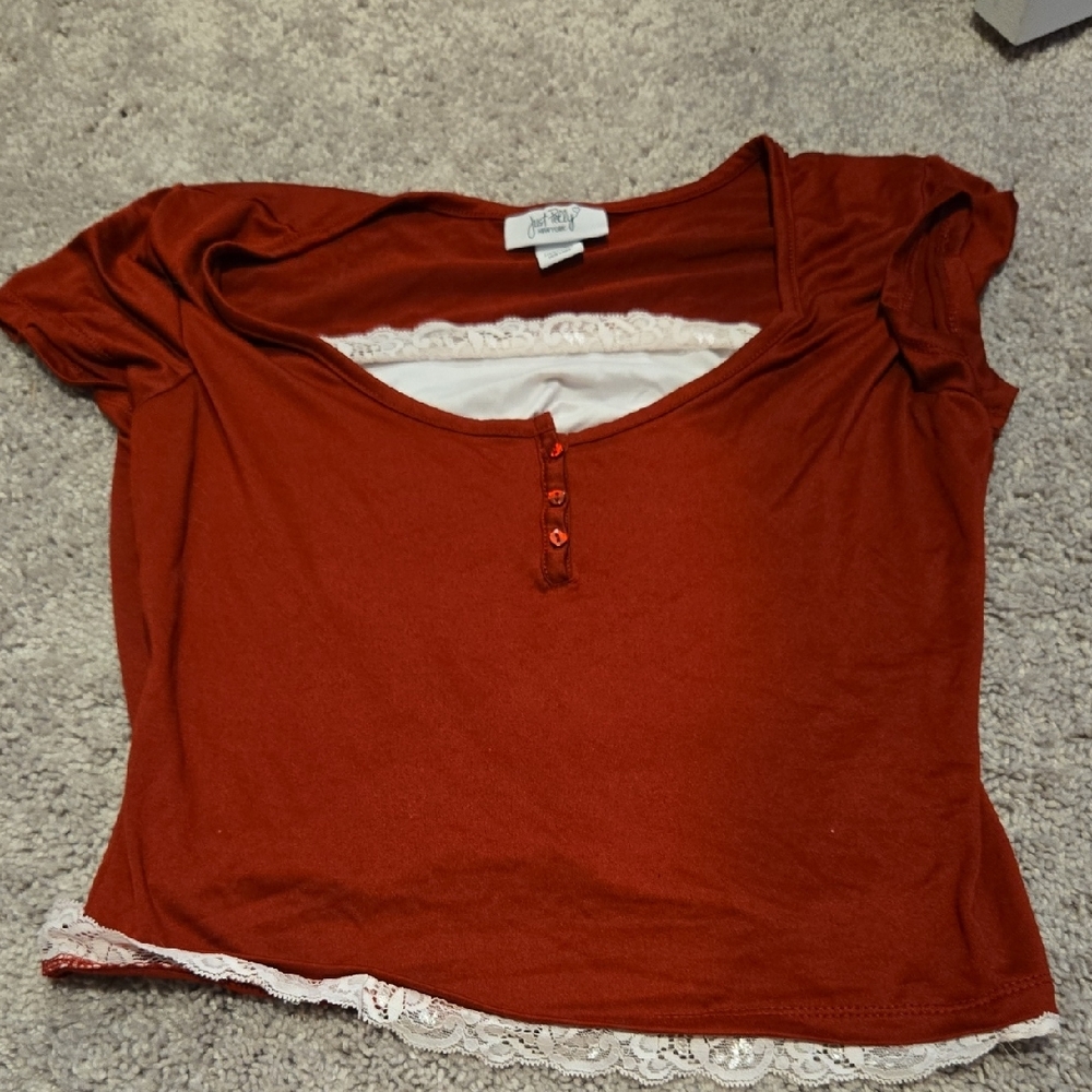 Orange Cut Out Buttoned Blouse